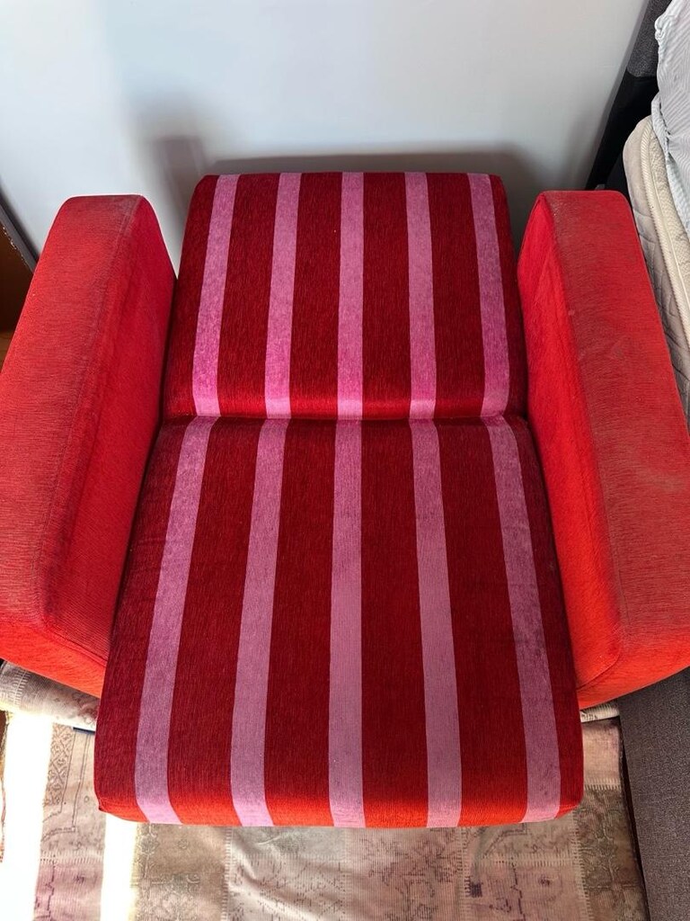 Baza Özellikli Kırmızı-Pembe Çizgili Tekli Koltuk (2 Adet) - 3