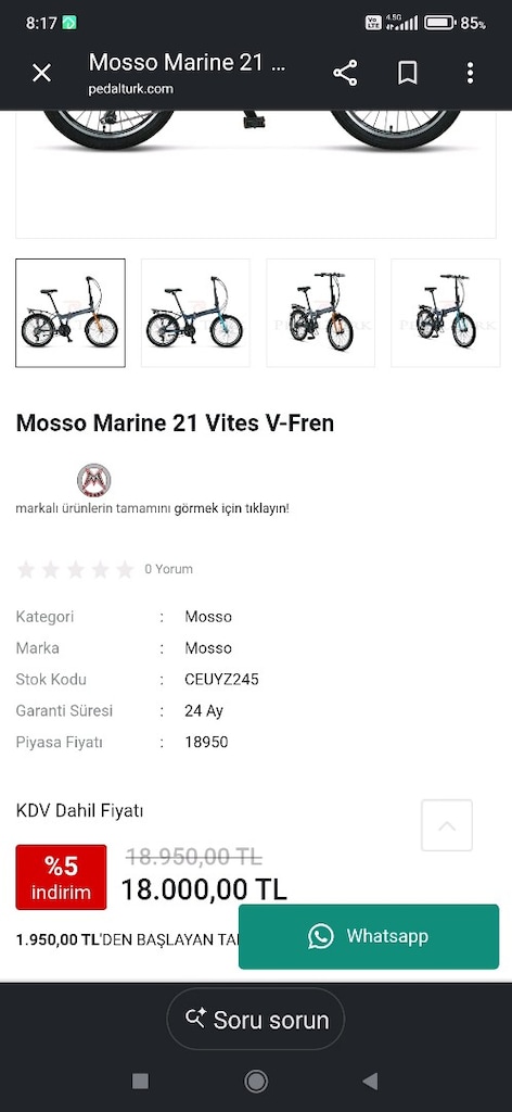 MOSSO Marine 20 jant katlanır Shimano 21 vites alüminyum kadro bakimli - 2