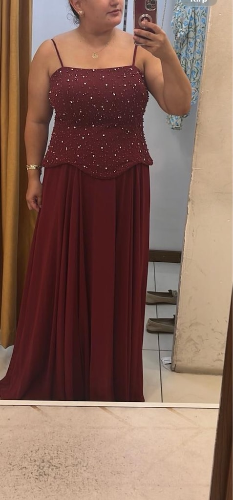 Bordo abiye elbise A kesim taşlı - 2