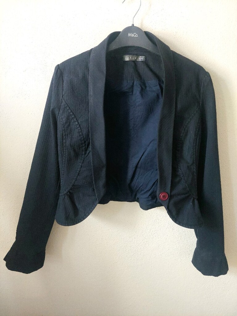 KOTON kadın çizgili Crop kruvaze ceket