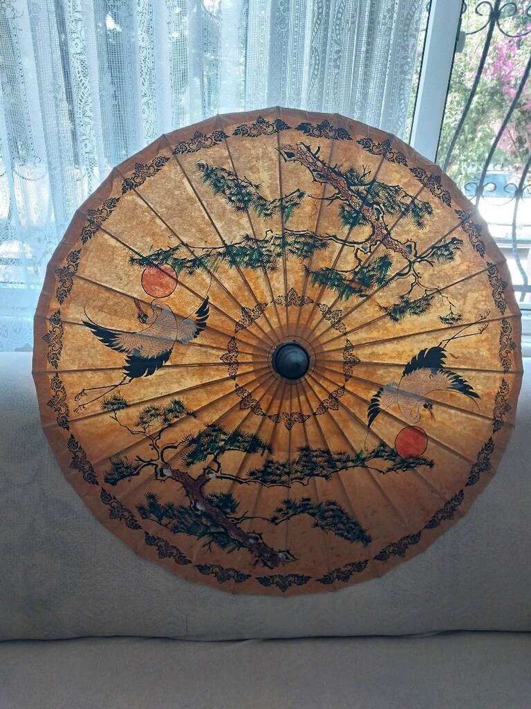 Vintage uzak doğu / Çin motifli el boyama şemsiye - 6