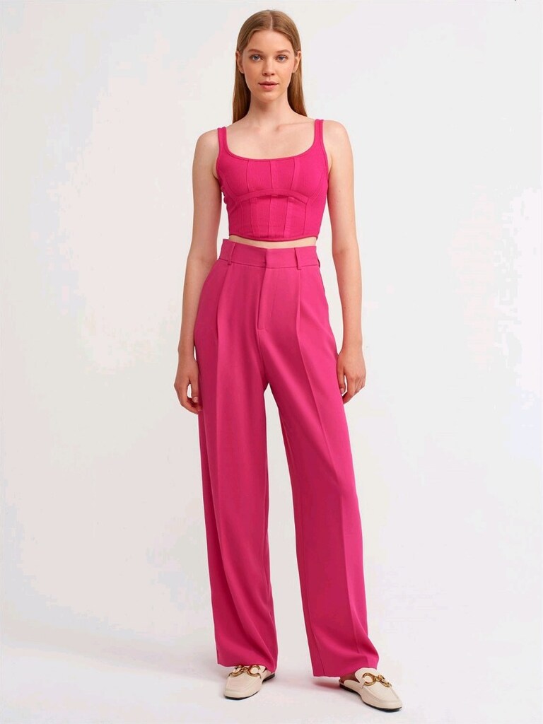 Dilvin Korse Crop Top L Fuşya - 2