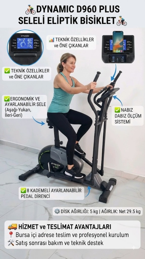 DYNAMIC D960 PLUS SELELİ ELİPTİK BİSİKLET ADRESE TESLİM - 7
