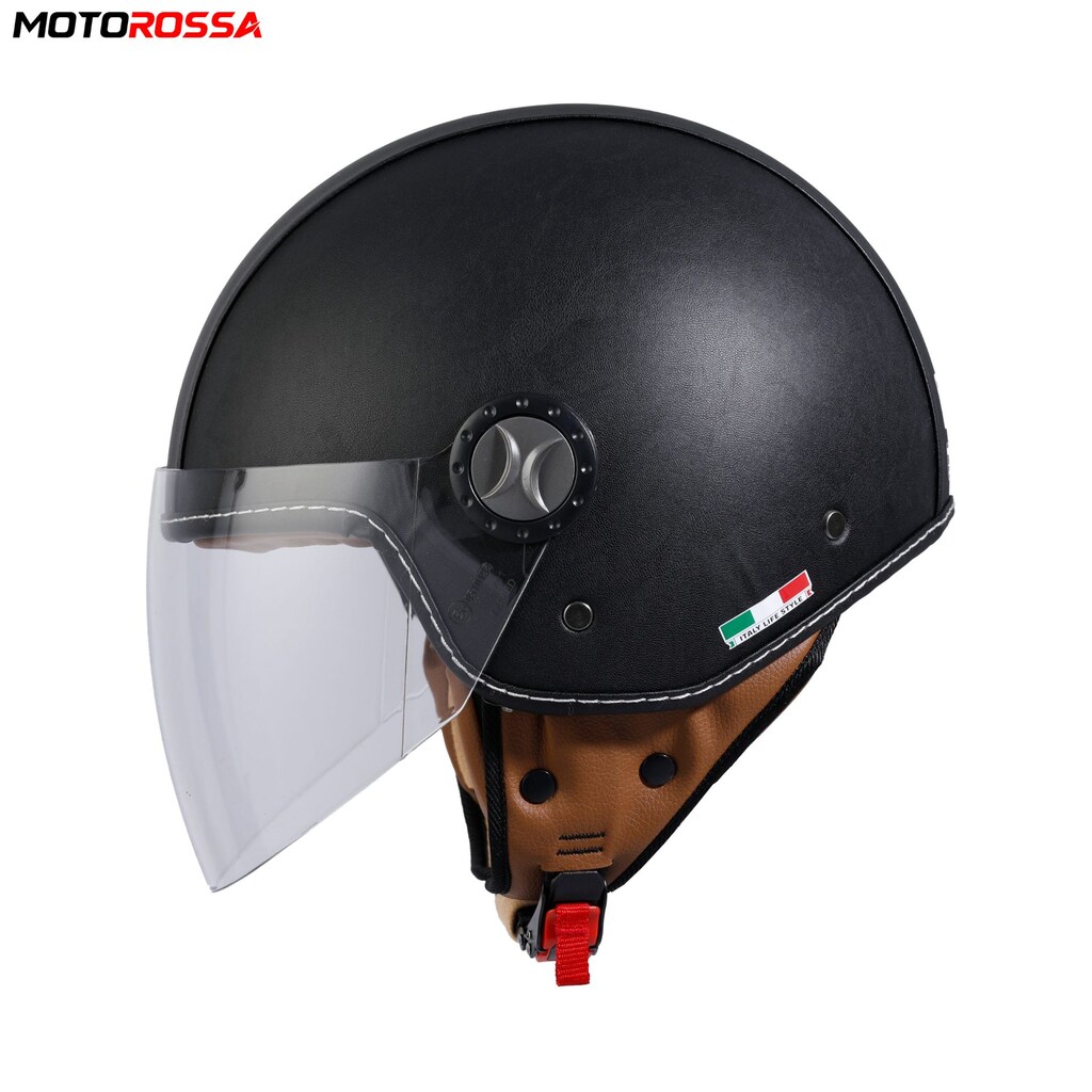 SWAY SW 701 Siyah Deri Yarım Motosiklet Kask | MOTOROSSA