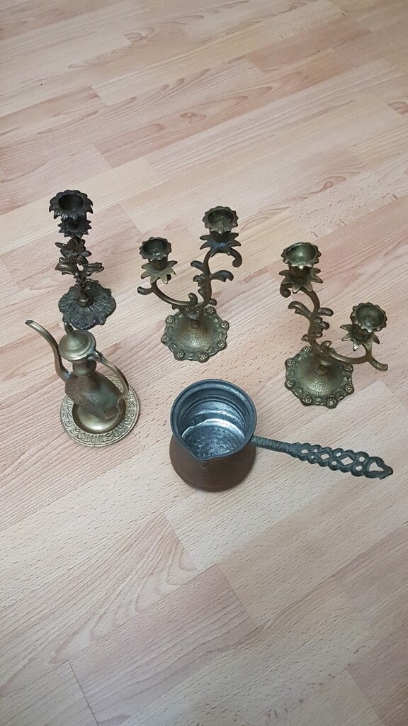 sarı pirinç mumluk bakır cezve sarı küçük ibrik - 6