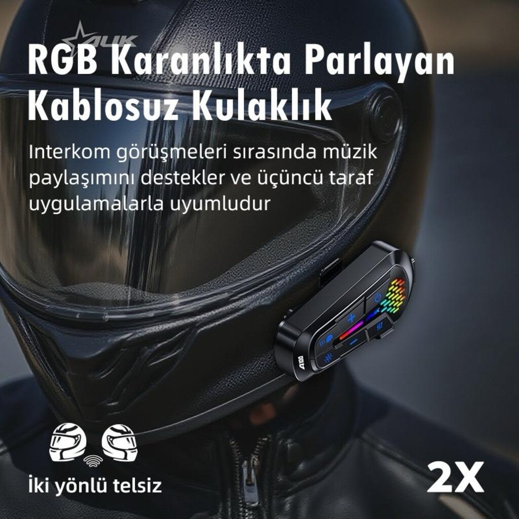 AUK A100 2X EŞLEŞMELİ KASK KULAKLIĞI (İntercom) - 4