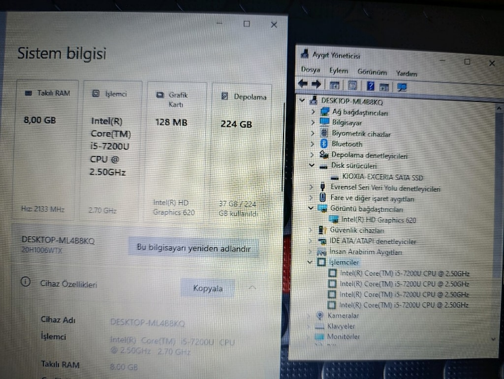 Lenovo ThinkPad i5 7. Nesil / 8 GB RAM / 240 GB SSD E470 - 6