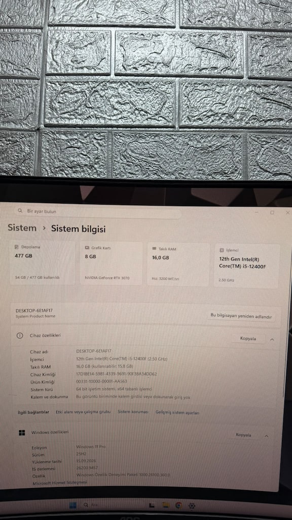 " TEMİZ " i5 12400F / RTX 3070 8GB / 16GB RAM - SİSTEM - 3