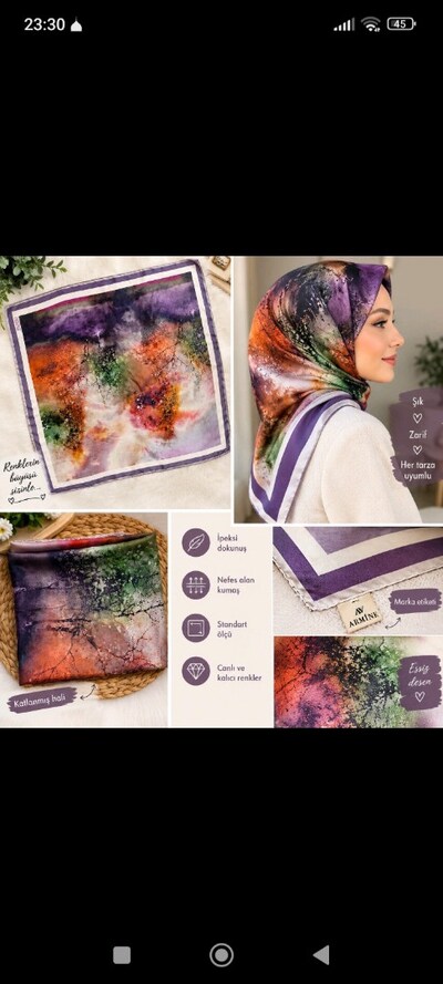 Armine %100 İpek 90x90 Eşarp – Özel Desen