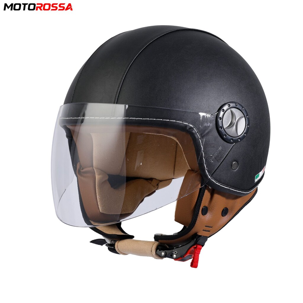 SWAY SW 701 Siyah Deri Yarım Motosiklet Kask | MOTOROSSA - 2