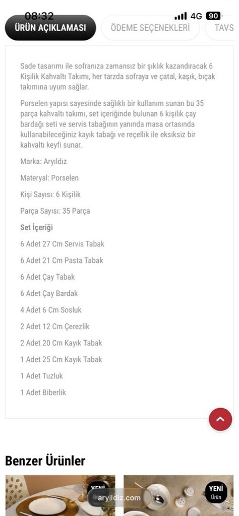 aryıldız aria platin 35 parça 6 kişilik kahvaltı takımı - 2