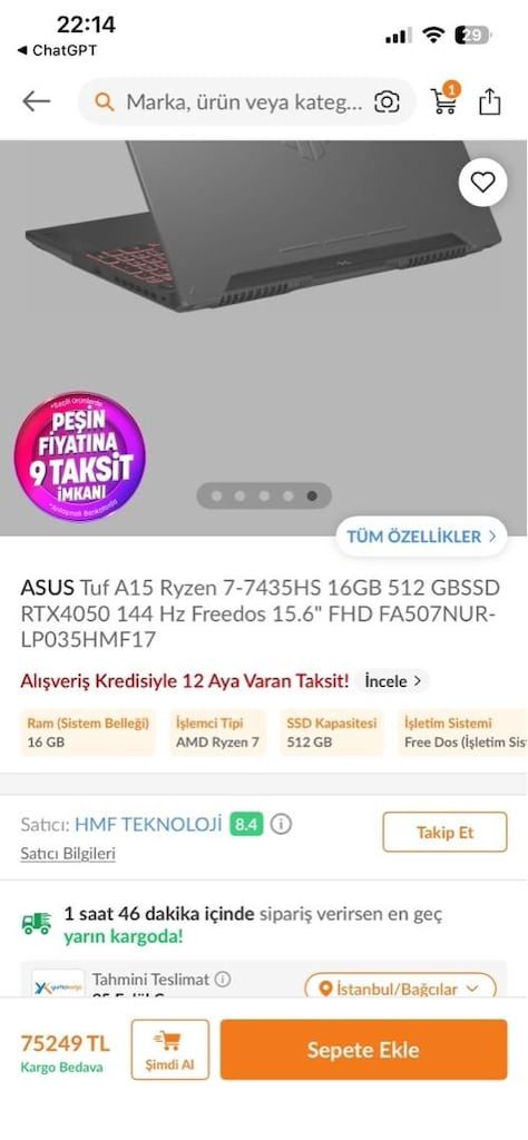 ASUS TUF GAMİNG A15 Oyuncu laptop pazarlık olur sıfır fiyatının altına - 4