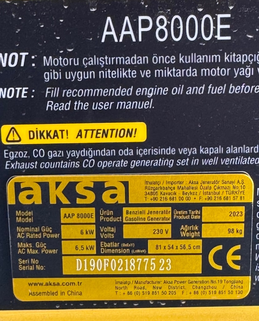 Aksa AAP 8000E benzinli jeneratör - 2