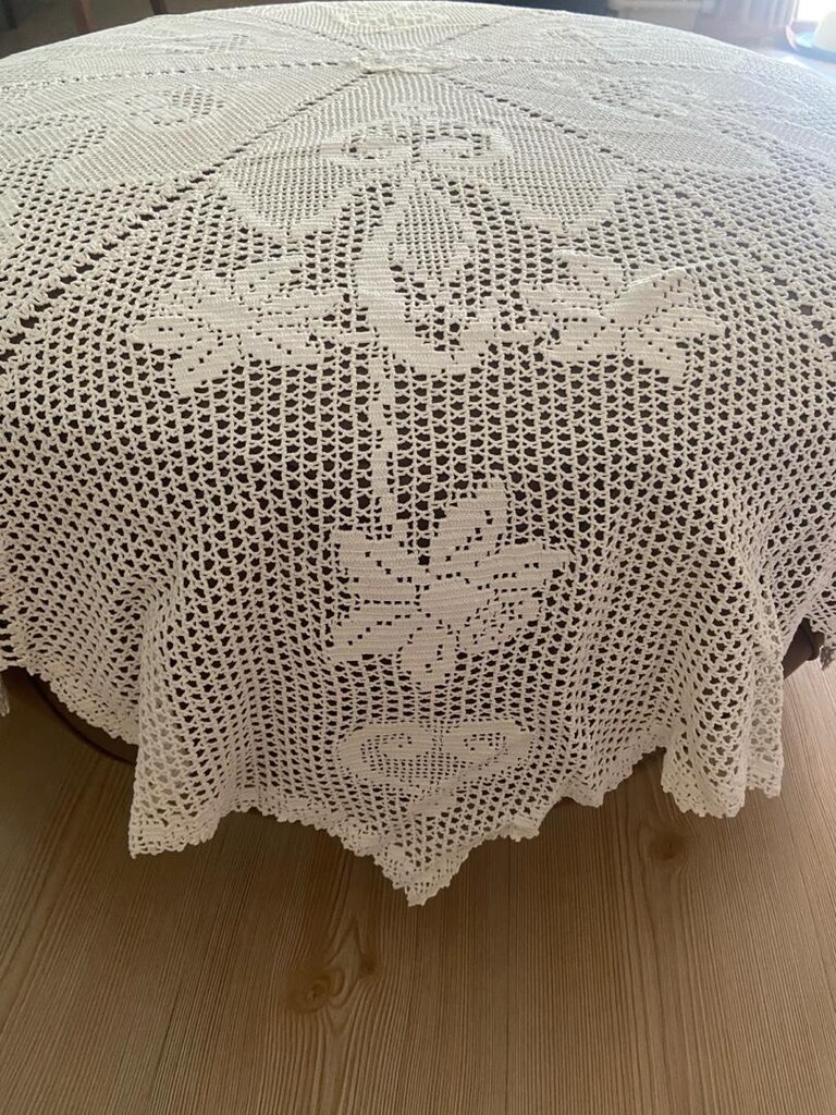 beyaz dantel yuvarlak masa örtüsü 145cm. - 2
