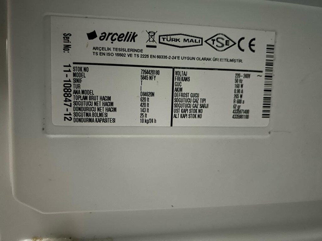ArçelikBuzdolabı 5845 NYF 620 litre bürüt hacim - 10