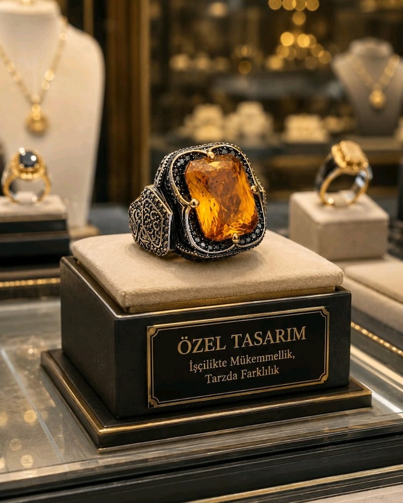 925 Ayar Sitrin Taşlı Gümüş Yüzük - 5