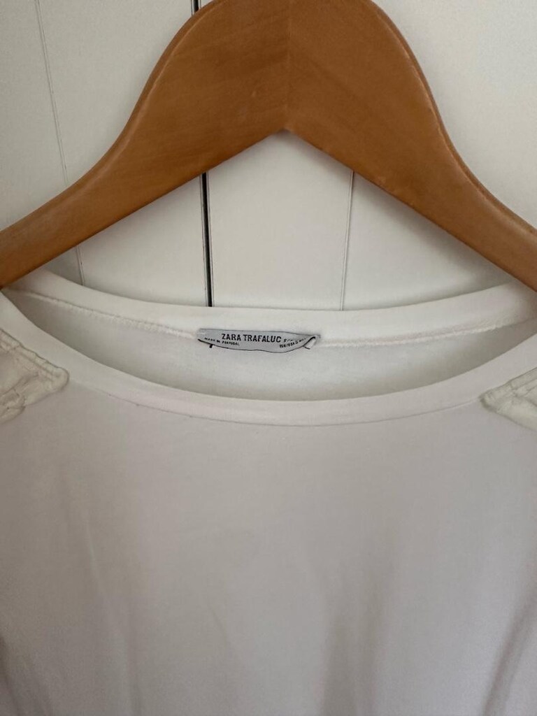 Zara Beyaz Örgü Detaylı Kısa Kollu T-Shirt - 3