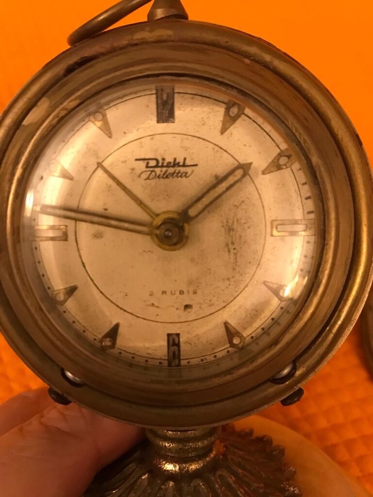 vintage monolog pirinç ve mermer karışımı masa üstü Alman üretimi saat - 3