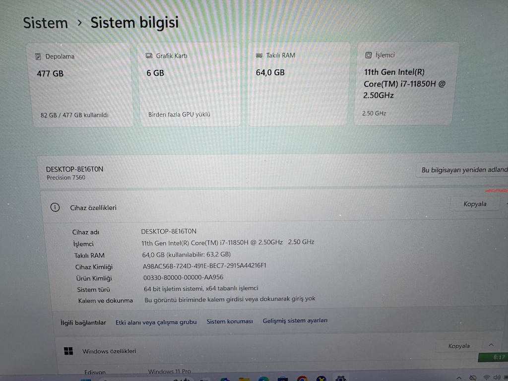 DELL İ7 11. NESİL 64 GB RAM 512 NVME QUADRO A3000 - 5