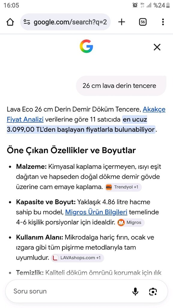 Lava Döküm Demir Tencere Seti 26 cm Kapaklı & Saplı - 3