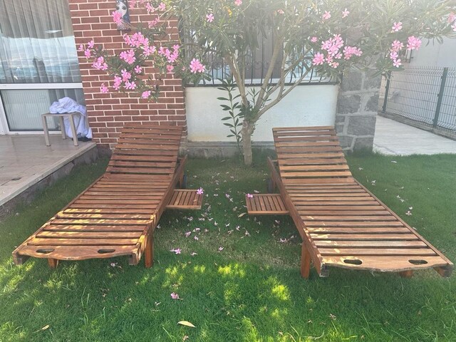 2 Adet Elite Teak Ahşap Şezlong + Minderleri Dahil