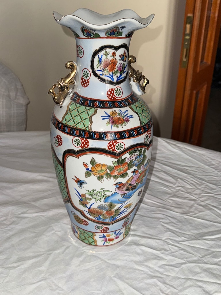 Vintage Uzak Doğu Desenli Çift Kulplu Porselen Gen:19 cm, Yük: 40 cm - 2