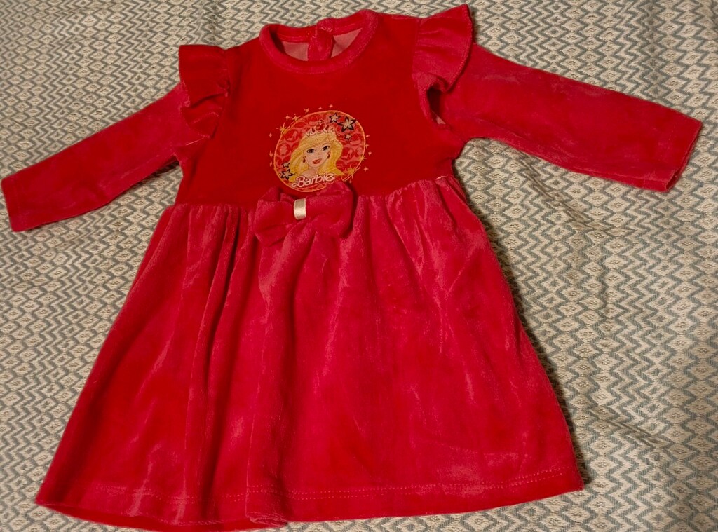 Fuşya Desenli Kadife Kız Bebek Elbise - 5