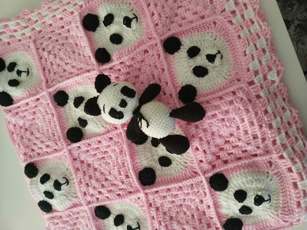 panda desen bebek battaniyesi ve oyuncak - 5