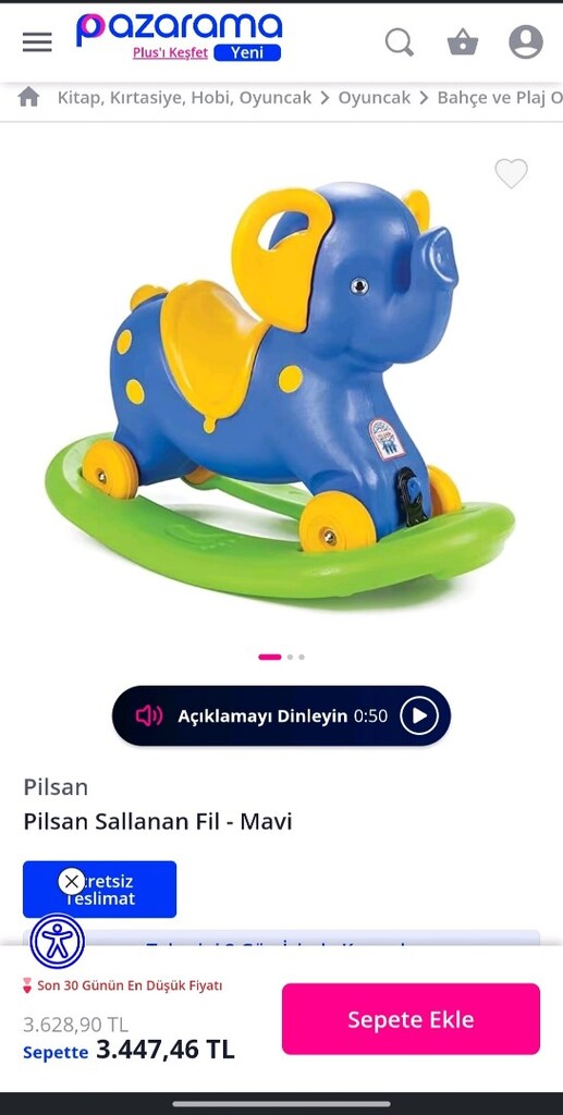 Pilsan 2 in 1 sallanan tekerlekli fil - 8