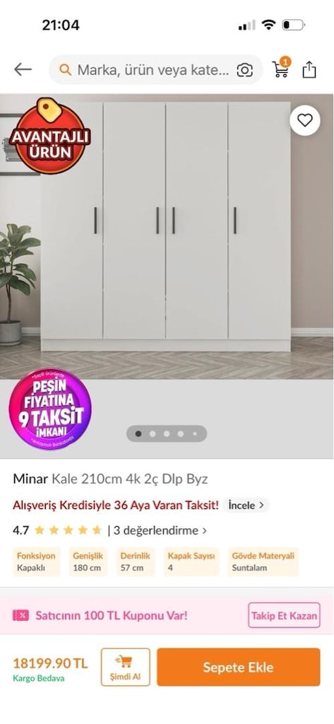 4 kapaklı Minar Dolap - 6