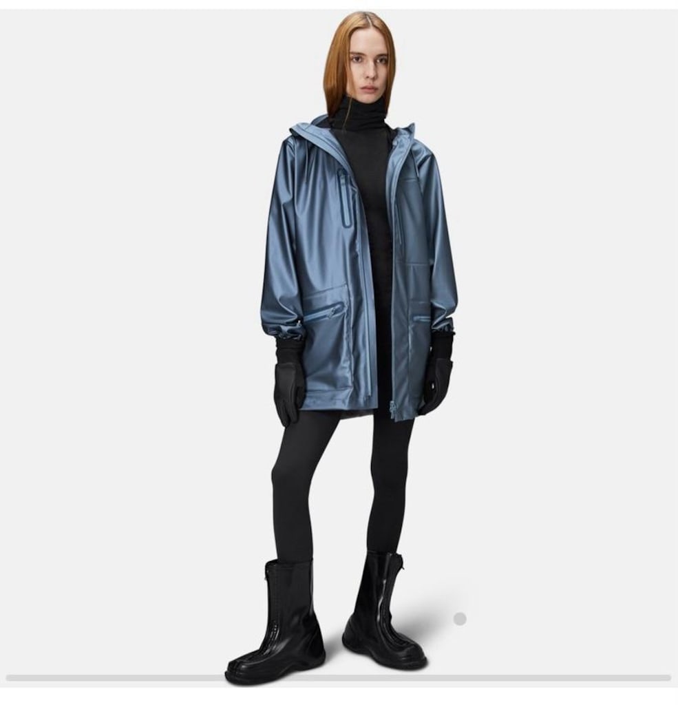 RAINS Cargo Long W3 Unisex Mavi Yağmurluk – M Beden – Sıfır - 7