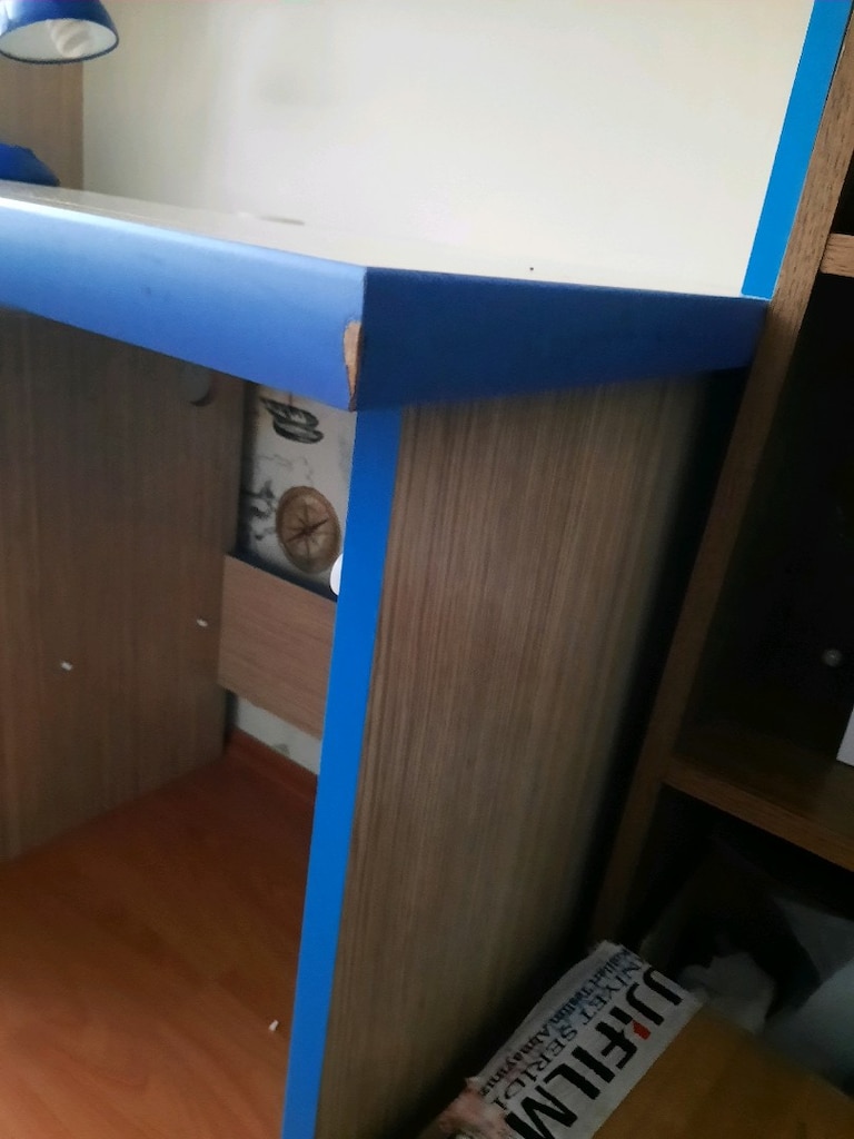 Ahşap mavi çizgili çalışma masası - 4