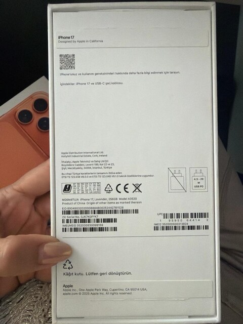Yeni açılmış iphone 17 Lavanta 256Gb