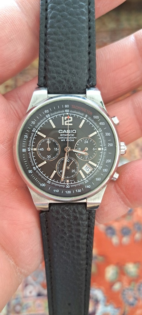 2.el casio ef 500 Analog saat camı kasası temiz yeni deri kordon - 2