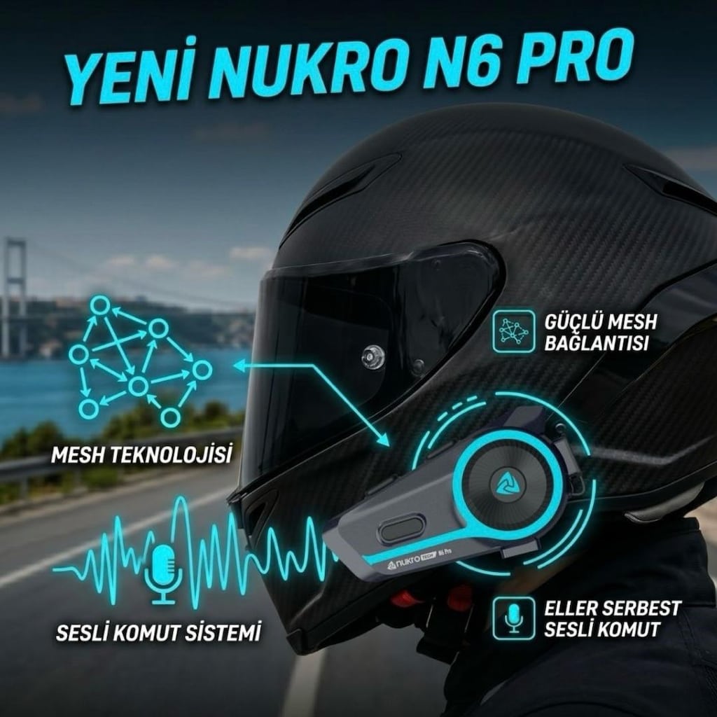NUKROTECH N6 PRO - MESH ve SESLİ KOMUT BLUETOOTH İNTERCOM SETİ - 5