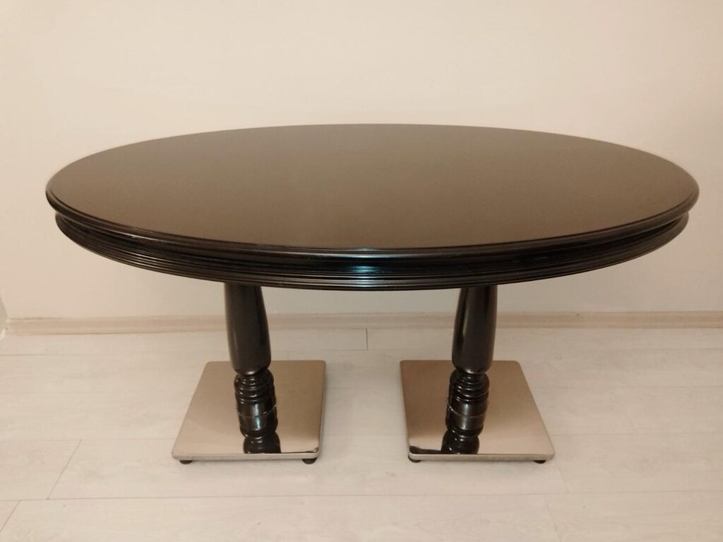 Siyah Ahşap Oval Masa Ve 2 Kadife Koltuk Lüx Masa - 11
