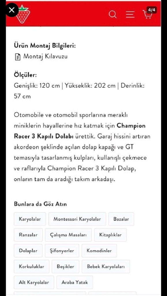 çilek marka gardrop 3 kapaklı - 5