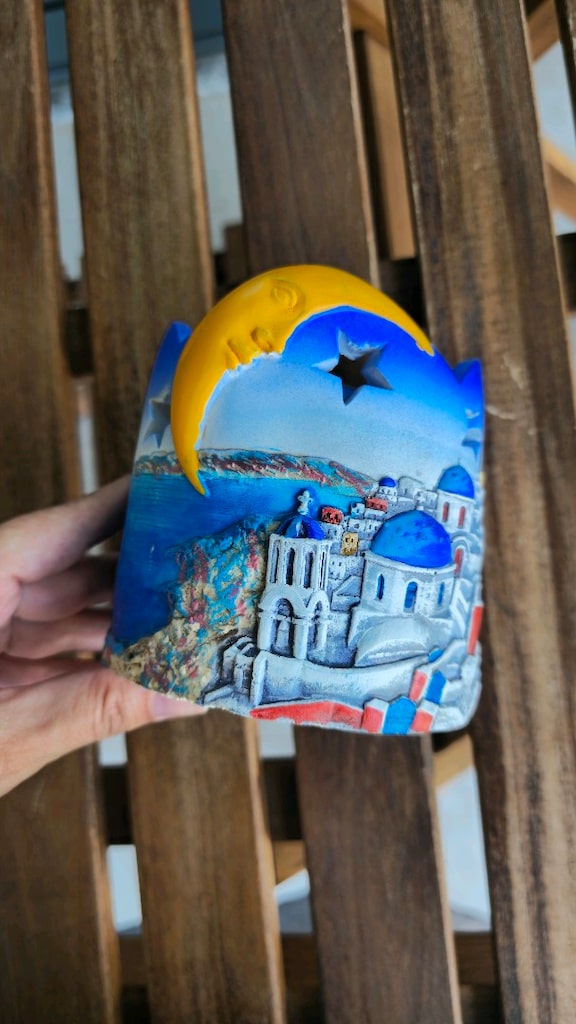 Seramik Santorini Kabartmalı Mumluk - 2
