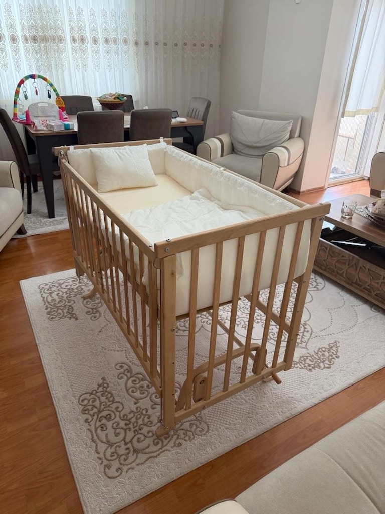 Elyaza Doğal Anne Yanı Asansörlü Uyku Setli Beşik 60×120 cm Krem - 6