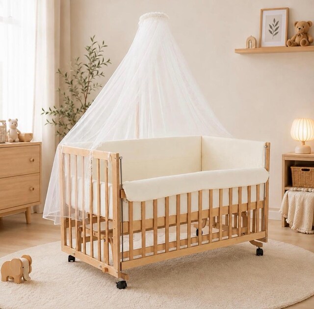 ahşap anne yanı bebek beşiği