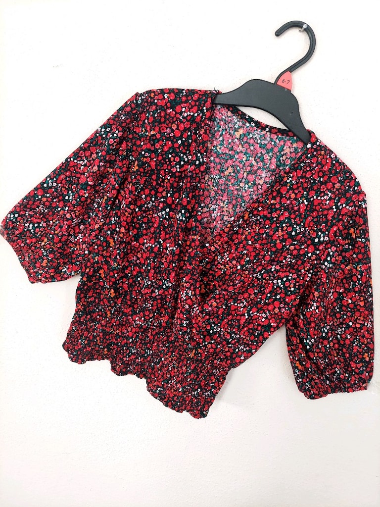 V yaka gipeli Çiçek Desenli peplum Bluz - 2