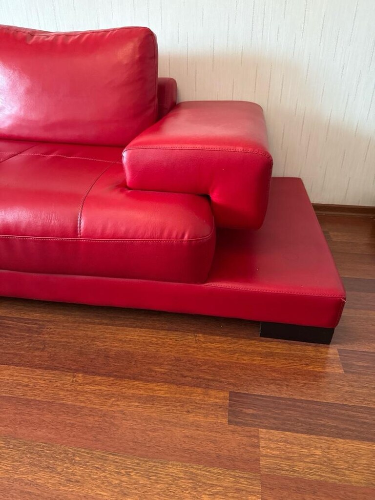Kırmızı Deri L Koltuk – Kuş Tüyü Minder – Halı Hediye - 5