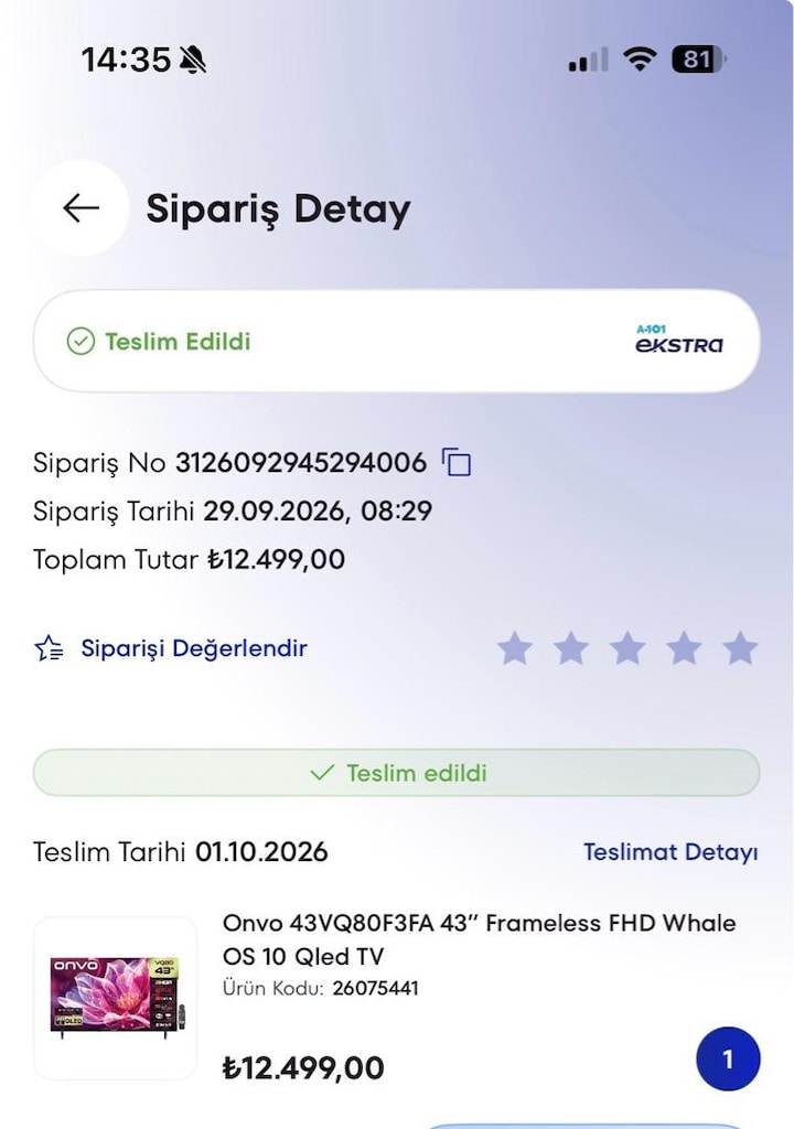 Onvo 43 ekran (109cm) Qled TV -Sıfır -Kutulu-Garantili - 3