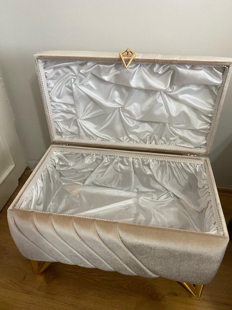 2'li Kadife Puf Çeyiz Sandığı + Takı Kutusu | 60x30 cm - 2