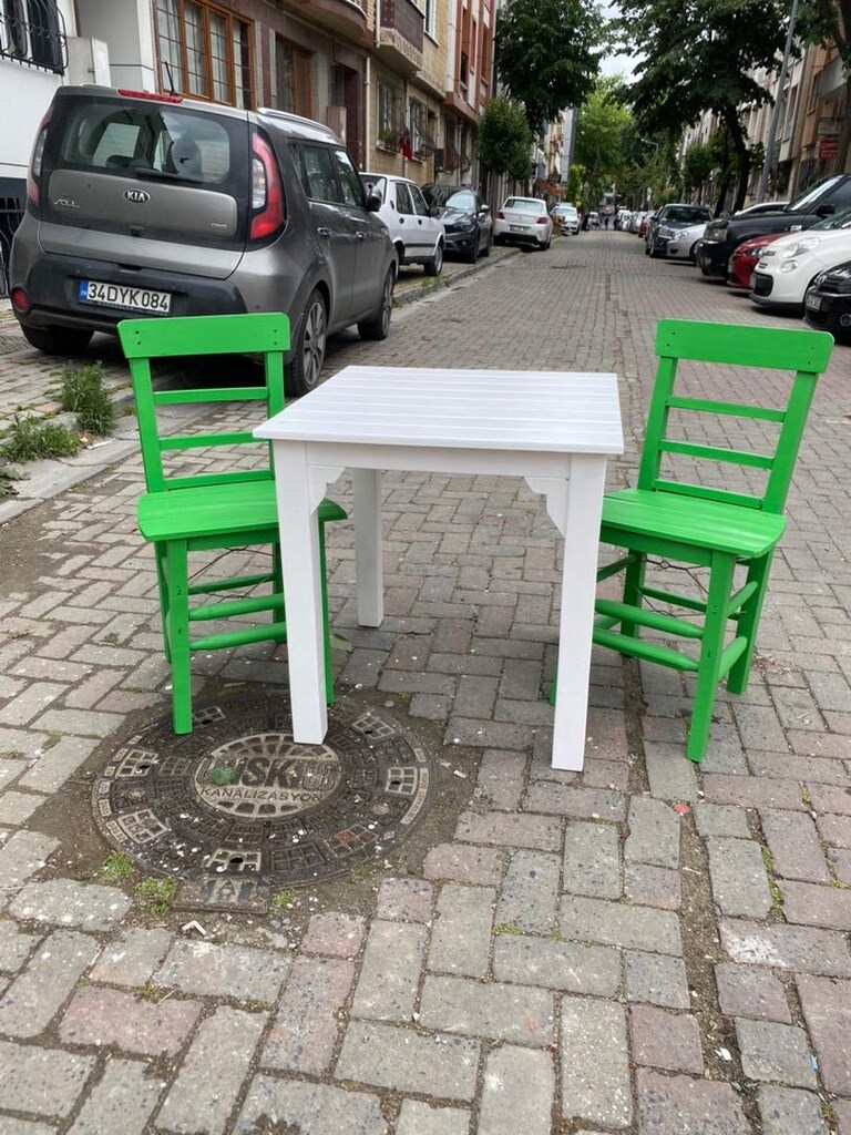 Yeşil sandalye köy sandalyesi telli sandalye 2 li yeşil takım - 4