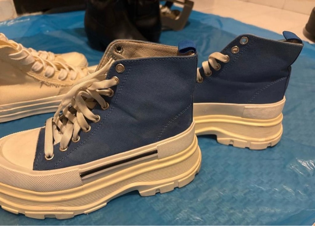 Mavi Bağcıklı Yüksek Bilekli Sneaker - 4