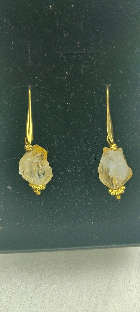 Ham Sitrin Doğal Taşlı Altın Kaplama Sallantılı Kadın Küpe – 4,7 Gram - 2