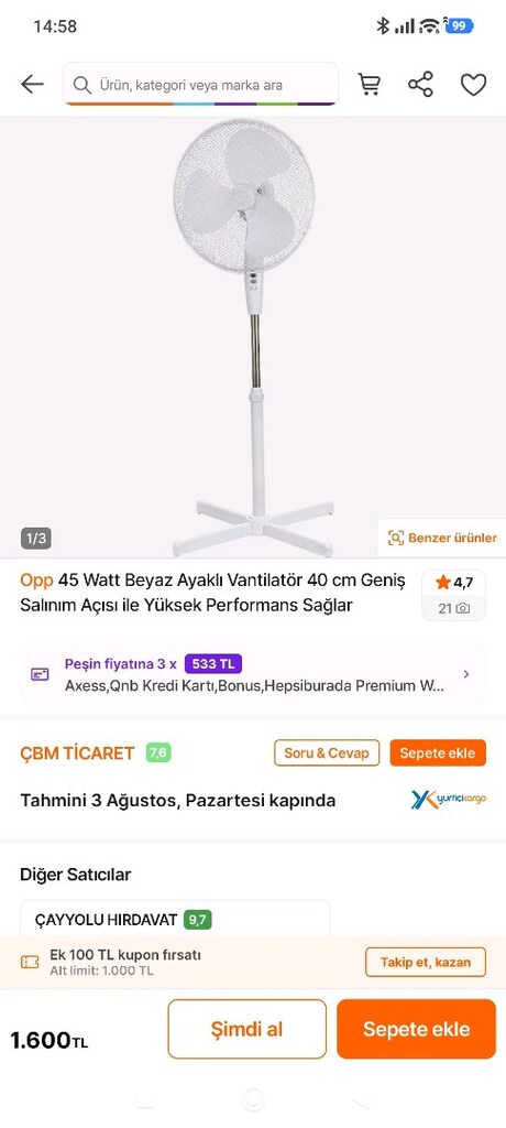 opp 45watt vantilatör sıfır. - 4