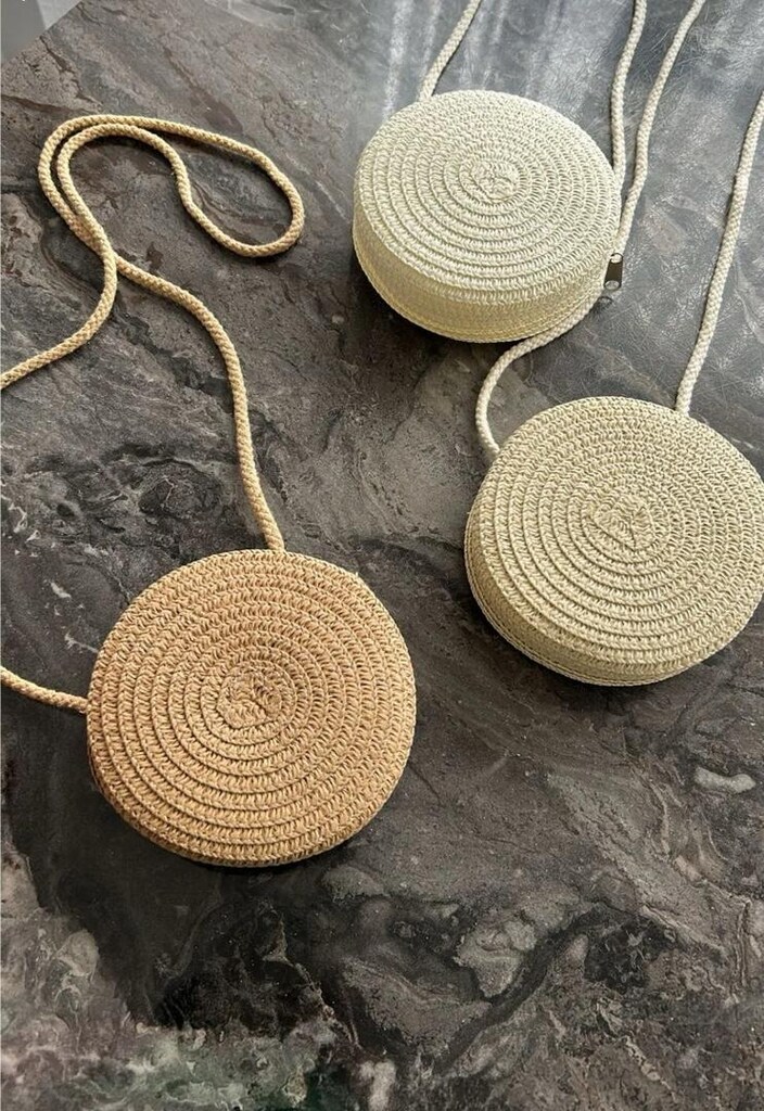El Yapımı Hasır Çanta Yuvarlak Yaz Plaj Dokuma Omuz Çantası 12x12 cm - 6
