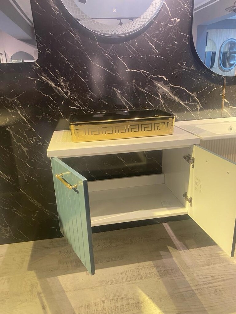 80 cm banyo dolabı saten mavi - 4